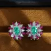 6ctw Oval Cut Green Blue Paraiba Tourmaline Flower Earrings