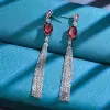 Vintage Oval Cut Ruby Fringe Earrings