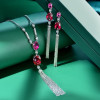 Vintage Oval Cut Ruby Fringe Earrings