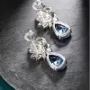 Vintage Pear Cut Sapphire Cluster Flower Drop Earrings