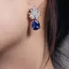 Vintage Pear Cut Sapphire Cluster Flower Drop Earrings