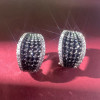 Paved White-Black Sapphire Hoop Earrings