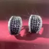 Paved White-Black Sapphire Hoop Earrings