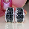 Paved White-Black Sapphire Hoop Earrings