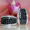 Paved White-Black Sapphire Hoop Earrings
