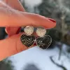 Paved White-Black Sapphire Heart Earrings