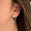 Paved White-Black Sapphire Heart Earrings