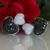 Paved White-Black Sapphire Heart Earrings