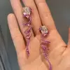 Pear Cut Light Pink Sapphire Fuchsia Ribbon Twirl Earrings