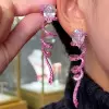 Pear Cut Light Pink Sapphire Fuchsia Ribbon Twirl Earrings