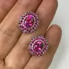 5ctw Oval Cut Fuchsia Sapphire Paved Stud Earrings