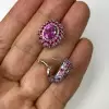 5ctw Oval Cut Fuchsia Sapphire Paved Stud Earrings