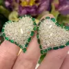 Emerald and White Sapphire Heart Stud Earrings