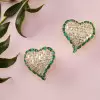 Emerald and White Sapphire Heart Stud Earrings
