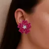 17ctw Ruby Flower Statement Stud Earrings