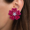 17ctw Ruby Flower Statement Stud Earrings