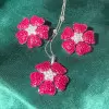 17ctw Ruby Flower Statement Stud Earrings