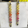 20ctw Pear Cut Rainbow Sapphire Long Earrings