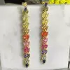 20ctw Pear Cut Rainbow Sapphire Long Earrings