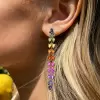 20ctw Pear Cut Rainbow Sapphire Long Earrings