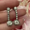 Vintage Round Cut White Sapphire Drop Earrings