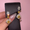Double Halo Oval Cut Yellow Sapphire Drop Earrings