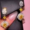 Double Halo Oval Cut Yellow Sapphire Drop Earrings