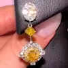 Double Halo Oval Cut Yellow Sapphire Drop Earrings