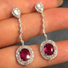 Vintage Halo Oval Cut Ruby Drop Earrings