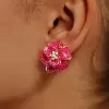 10ctw Fuchsia Sapphire Paved Bloom Flower Earrings