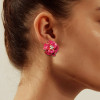 10ctw Fuchsia Sapphire Paved Bloom Flower Earrings