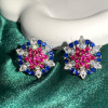 8ctw Ruby and Sapphire Cluster Stud Earrings