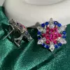 8ctw Ruby and Sapphire Cluster Stud Earrings