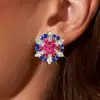 8ctw Ruby and Sapphire Cluster Stud Earrings
