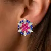 8ctw Ruby and Sapphire Cluster Stud Earrings