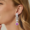 12ctw Cushion Cut Fuchsia Sapphire Statement Flower Earrings