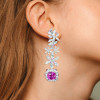 12ctw Cushion Cut Fuchsia Sapphire Statement Flower Earrings