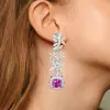 12ctw Cushion Cut Fuchsia Sapphire Statement Flower Earrings