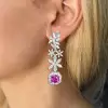 12ctw Cushion Cut Fuchsia Sapphire Statement Flower Earrings