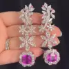 12ctw Cushion Cut Fuchsia Sapphire Statement Flower Earrings