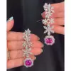 12ctw Cushion Cut Fuchsia Sapphire Statement Flower Earrings