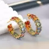 16ctw Oval Cut Rainbow Sapphire Hoop Earrings