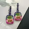 16ctw Halo Cushion Cut Bicolor Tourmaline Drop Earrings