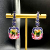 16ctw Halo Cushion Cut Bicolor Tourmaline Drop Earrings