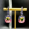 16ctw Halo Cushion Cut Bicolor Tourmaline Drop Earrings