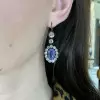 18ctw Oval Cut Sapphire Vintage Drop Earrings