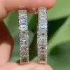 10ctw Emerald Cut White Sapphire Hoop Earrings