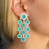 17ctw Heart Cut Emerald Chandelier Statement Earrings