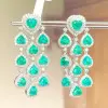 17ctw Heart Cut Emerald Chandelier Statement Earrings