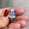 28ctw Emerald Cut Aquamarine Vintage Clip Earrings